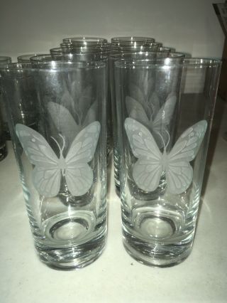 Neiman Marcus Butterfly 10 Tumblers Glasses 6 1/4”h Signed