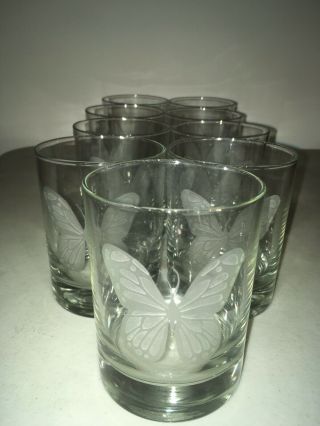 Neiman Marcus Butterfly 9 Tumblers Glasses 4 1/4”h Signed