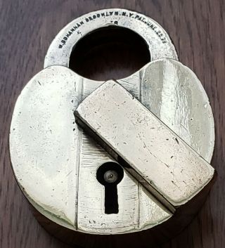 Antique W.  Bohannan Lock Co Brass Heart Shaped Padlock W/ Keyhole Cover Wb 1879