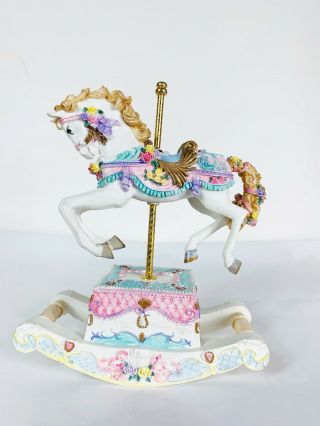 Musical Carousel Horse Ceramic Resin With Rocking H 8.  5” X L 7”