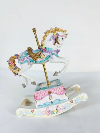 Musical Carousel Horse Ceramic Resin with Rocking H 8.  5” X L 7” 3