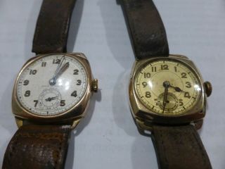 2 X Gents Antique 375 9ct Gold Watches Spares Or Repairs