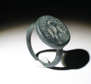 Large Ancient Roman Bronze Eagle Seal Ring - Circa 2nd/4th Century Ad 877