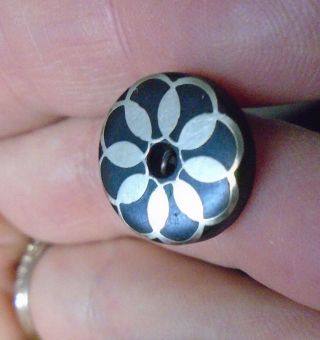 Antique Carved Horn Inlay Whistle Button Inlaid Silver Design Spirograph