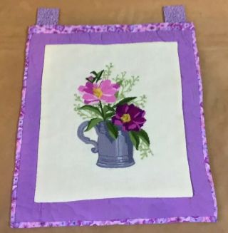 Vintage Quilt Wall Hanging,  Flowers,  Leaves,  Mug,  Needlepoint Embroidery,  Multi