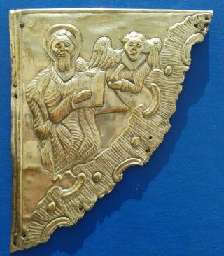 Ancient Bronze Book Cover 17 - 18 Century.  Saint Matthew And The Angel.