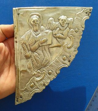 Ancient Bronze Book Cover 17 - 18 century.  Saint Matthew and the angel. 2
