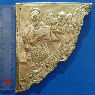 Ancient Bronze Book Cover 17 - 18 century.  Saint Matthew and the angel. 3