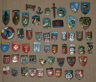 Poland Polish City Crests Coat Of Arms Heraldic Castle Vintage Tin Pin Badges