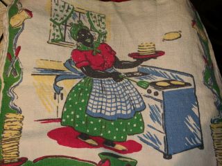 Vintage Linen Tea Towel - Black Americana Mammy Flipping Pancakes
