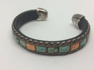 Stunning Sterling Silver Turquoise And Coral Navajo Bangle Zuni Pueblo Etc