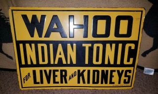 Vintage Sign Orig.  Wahoo Indian Tonic Metal Advertising Embossed Kemper
