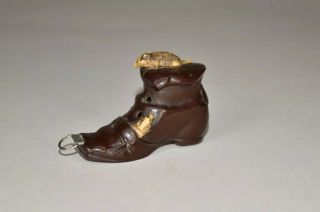 Antique Celluloid Boot With Rats Figural Tape Measure - 2 - 1/4”l,  1 - 1/2”h