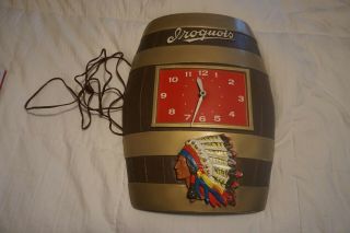 Vtg Iroquois Beer Sign Vintage Barrel Wall Clock Indian Chief 3 - D Keg Old,