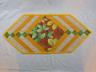 Handmade Table Runner 27 " X 12 " Yellow Leaves Hand Quilted Vintage