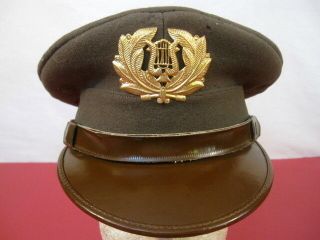 Wwii Us Army Band Enlisted Visor Service Cap Or Hat W/brown Leather Brim 7 1/8