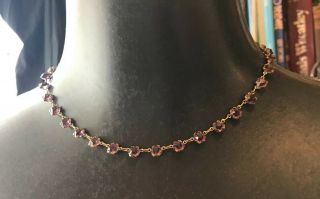 Vintage Art Deco Jewellery Gorgeous Bezel Set Amethyst Faceted Crystal Necklace