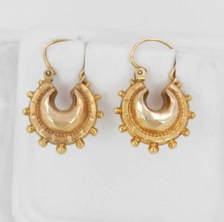 Vintage English 9k Yellow Gold Etruscan Hoop Earrings