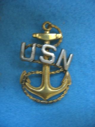 Prewwii Us Navy Chief Petty Officer Full Size Hat Badge Meyer Metal Cpo