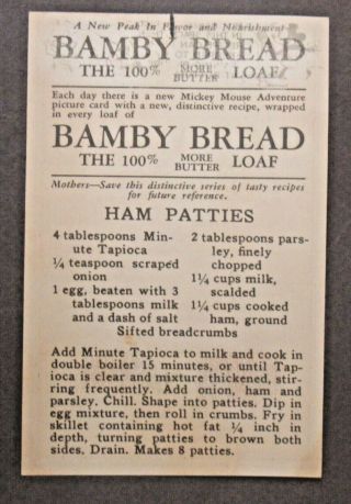 1930 ' s D97 Bamby Bread MICKEY MOUSE RECIPES fireman card 2