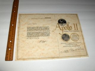 Nasa Boeing Apollo 11 Employee Mfa Award Cert.  W/flown Metal Medallion Coin