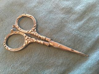 Antique Victorian Sterling Silver Repousse Rose Scissors Manicure Sewing Germany