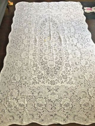 Vintage Cotton Lace Banquet Tablecloth Ivory White 58 " X 102 "
