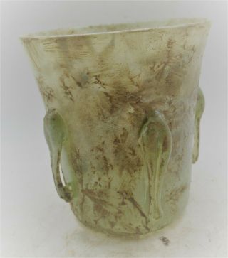 Circa 200 - 300ad Ancient Roman Iridescent Glass Cup Unusual Decorations Rare
