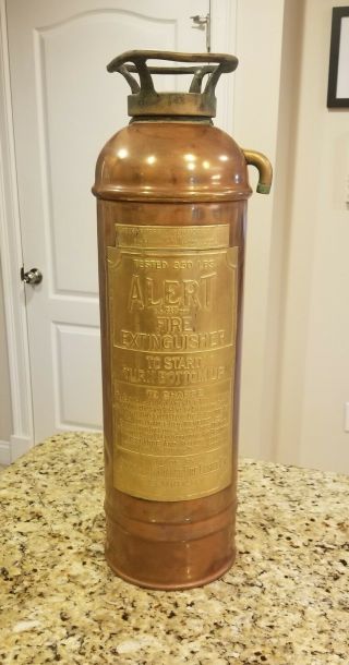 Antique Copper & Brass " Alert " Fire Extinguisher Made By American Lafrance.