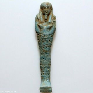 Intact Authentic Egyptian Glazed Shabti Statue Circa 700 - 500 Bc With Hieroglyphi