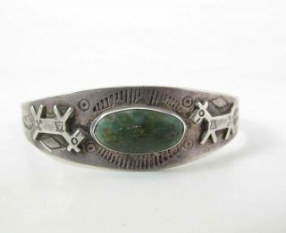 Vintage Harvey Era Navajo Sterling Silver & Turquoise Cuff Bracelet With Horses