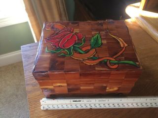 Hand Painted Wood Trinket Jewelry Box Dragon Around A Rose Cedar