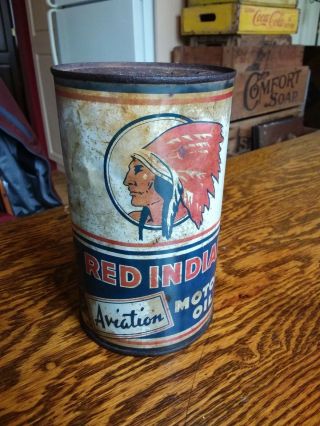 Vtg Advertisiing Red Indian Motor Oil Imperial Quart Tin Can Mccoll - Frontenac