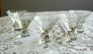 Set Of 5 Vintage Mid Century Modern Ball Base Cocktail Glasses
