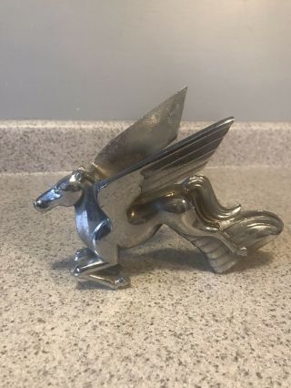 Vintage Mobil Oil Pegasus Flying Horse Hood Ornament - Chrome - Rat Rod - Rare