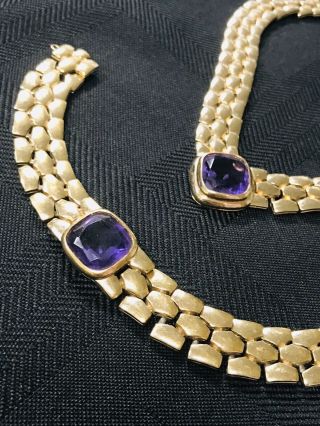 WOW Vintage PANETTA RUNWAY Set Statement Necklace Bracelet Gold Amethyst Costume 2
