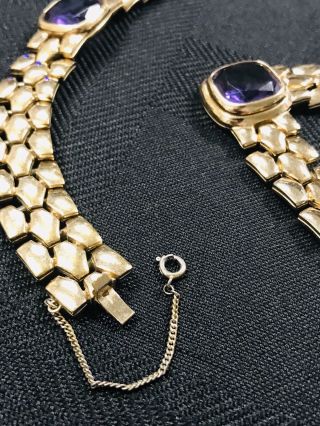 WOW Vintage PANETTA RUNWAY Set Statement Necklace Bracelet Gold Amethyst Costume 3