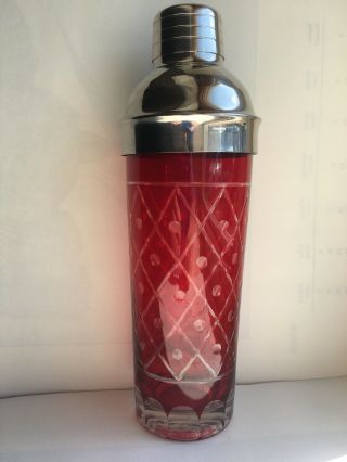 Ruby Red Glass Cocktail Shaker Vintage