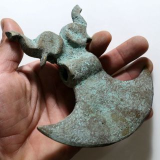 MUSEUM QUALITY NEAR EAST BRONZE AX WITH ELEPHANT HEADS CIRCA 1400 - 1600 AD 2