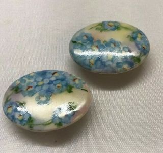 Antique Porcelain Set Of 2 Buttons Hand Painted Flowers