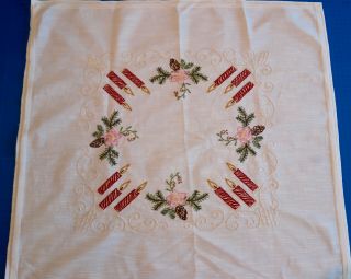 Vintage Cotton 30 " Embroidered Table Cloth - Holiday Theme