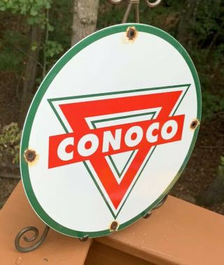 VINTAGE 1950 ' S CONOCO GASOLINE PORCELAIN ENAMEL GAS PUMP SIGN 2