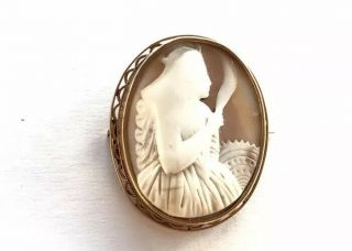 Antique 9ct Gold Carved Shell Cameo Brooch Warrior Queen Boudica