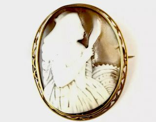 Antique 9ct Gold Carved Shell Cameo Brooch WARRIOR QUEEN BOUDICA 3