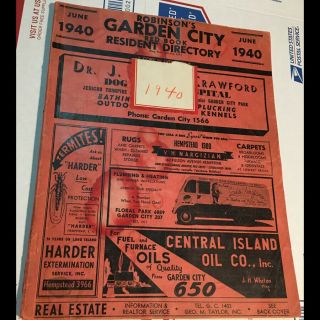 1940 Garden City Long Island York Telephone Book Yellow/white Pages