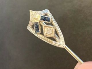 Antique Ostby Barton Titanic Ob Signed 14k White Gold Platinum Diamond Stick Pin