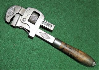 Vintage Stillson 8 " Wood Handle Pipe Wrench - N -