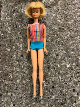Vintage Auth.  Barbie Doll.  1958.  Ash Blonde W/ Suit,  & Box
