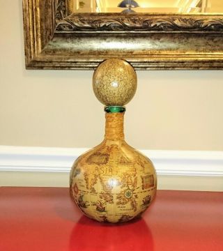 Vintage Italian Leather Wrapped Old World Map Decanter Bottle