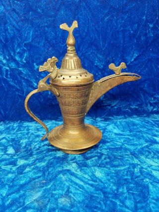 Arabic Islamic Brass Copper Dallah Coffee Pot Antique Bedouin Bird Motif